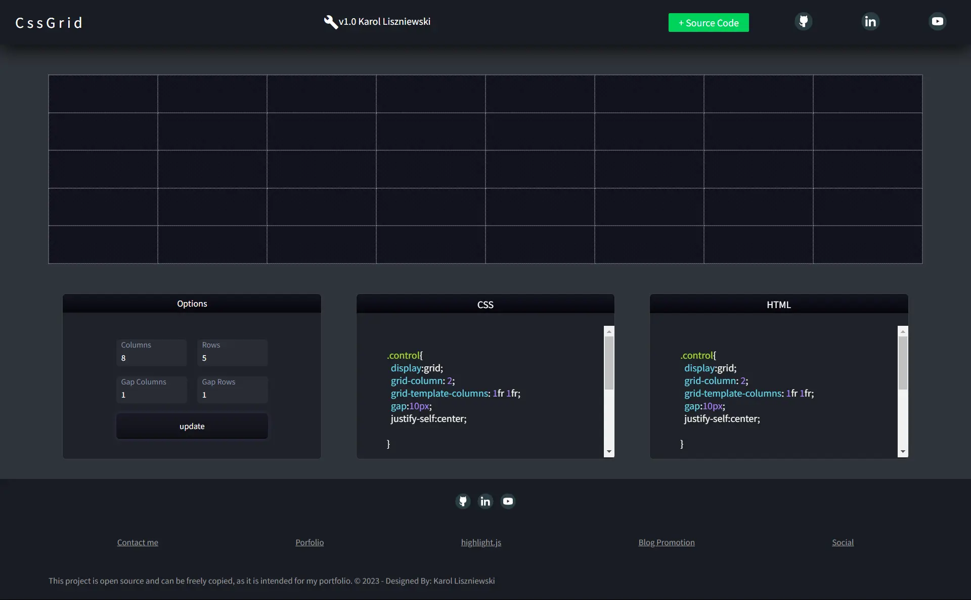 preview CSS grid generator made in vanilla javascript / css available on code pen live demo