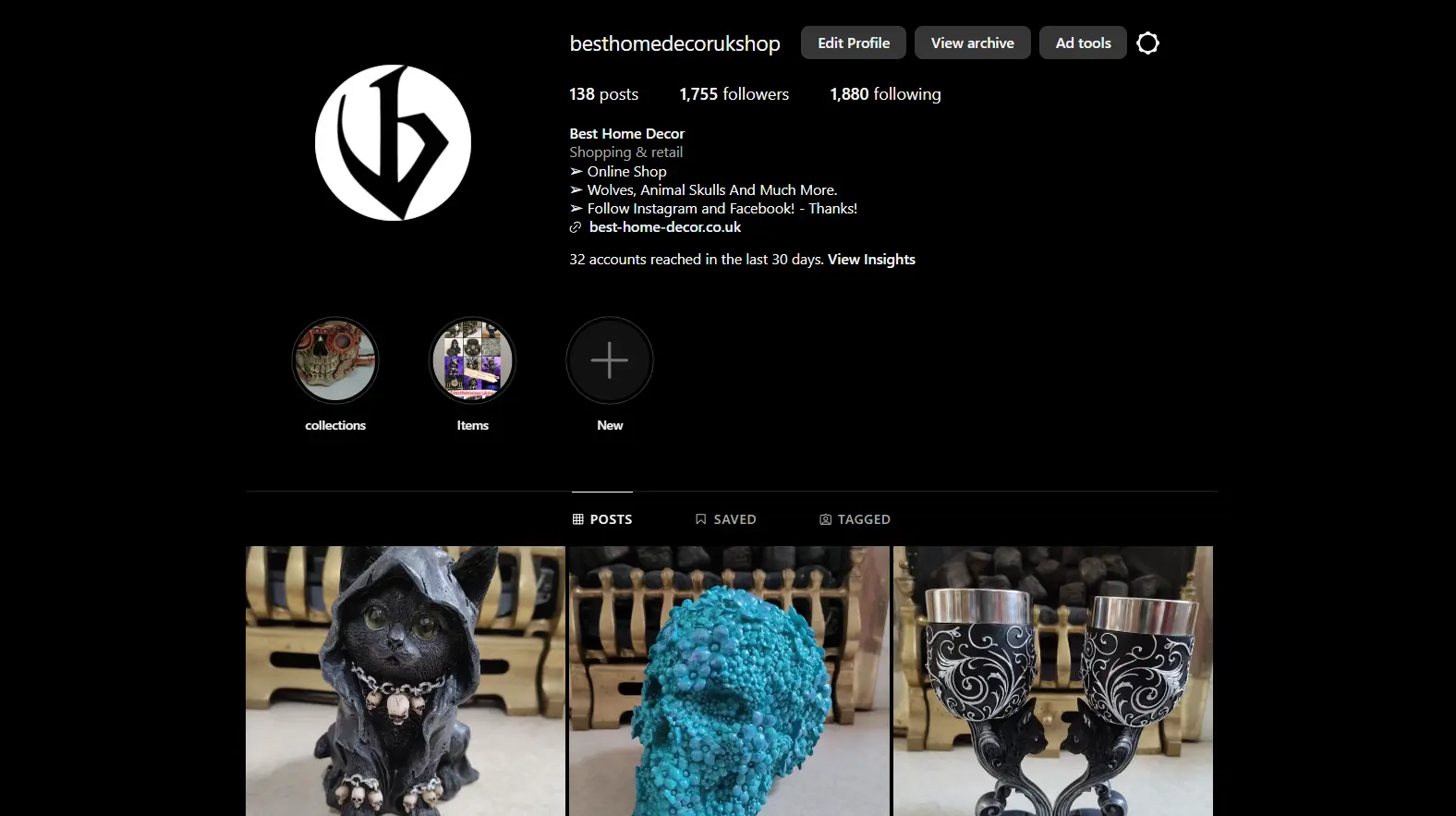 instagram account about products on e-commerce store